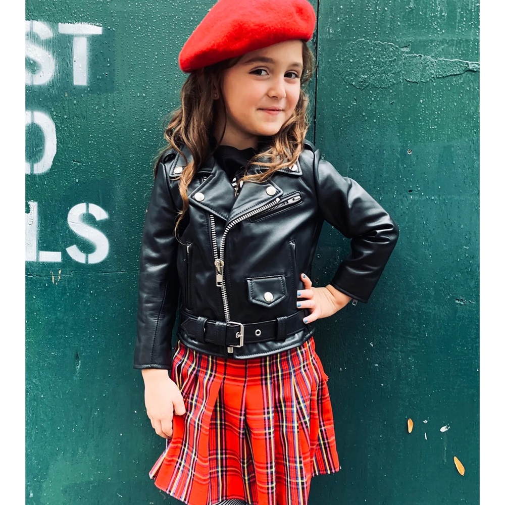 Kids Bowery Black Leather Motorcycle Jacket